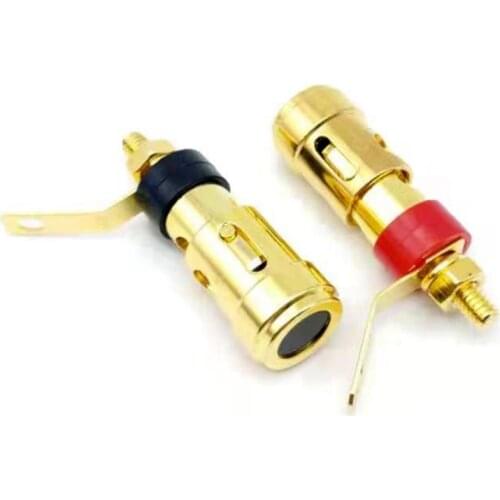 2pcs Gold Plated Pure Copper Banana Socket Nut Banana Plug Connector Red + Black Banana Plugs Audio Speaker Cable Wire