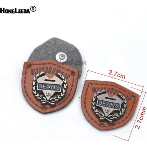 20pcs/lot brown PU leather Badges sew on label metal logo black nickle design jeans Denim sportswear free shipping PLB-044