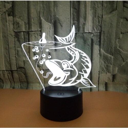 3D LED Night Light Fishing Fish Come with 7 Colors Light for Home Decoration Lamp Amazing Visualization Optical Illusion Awesome