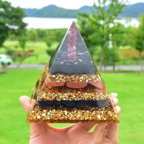 4.7 Inch Huge Orgonite Obsidian And Red Sandstone 12cm Energy Orgone Pyramid Large Emf Protection/Healing And Meditation Chakra