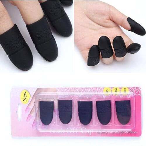 5Pcs/Set Pro Silicone Reusable Polish Remover Tips Tools Wrap Nail Art Finger Cap Clip UV Soak Off Gel Polish Remover 2020 New
