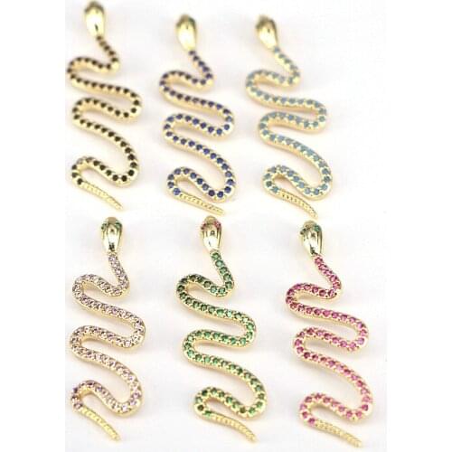 5Pcs, Gold Color Multi-color Crystal Snake Pendants for Necklace DIY Jewelry Making CZ Charms Jewelry Findings Supplies
