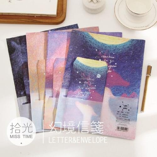 9pcs/Set 3 envelopes + 6 writting paper Creative Luminous Fairyland Series Envelope For Gift Korean Stationery