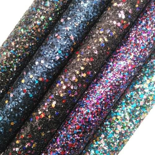 Amonglitter Dark Colors Chunky Glitter Leather Fabric Sheets, Glitter Fabric for DIY Bows Bags and Shoes 21x29cm A4 size MB021