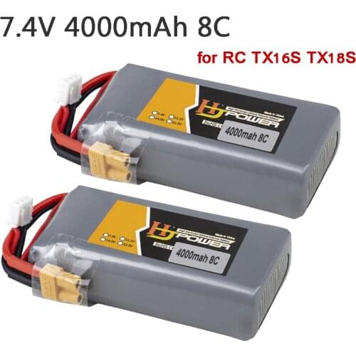 Large Endurance 7.4V 4000mAh 8C 2S Lipo Battery XT30 JST Futaba Connector For TX16s TX18s Remote Controller Transmitter
