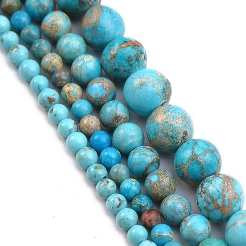 4 6 8 10 12mm Sky Blue Sea Sediment Jaspers Loose Natural Stone Beads for Jewelry Making DIY Bracelet Necklace