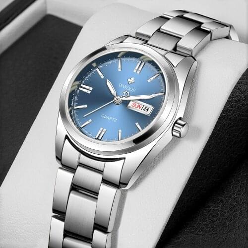 WWOOR 2021 New Top Brand Women Luxury Silver Blue Watch Fashion Stainless Steel Quartz Waterproof Wrist Watches Relogio Feminino
