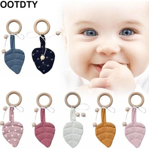 Baby Wooden Teether Ring DIY Leaf Shape Chewing Teething Nursing Soother Infant Molar Play Toys