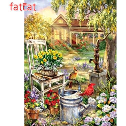 FATCAT Wooden house flower and bird scenery 5d diy diamond painting kits full square round drill diamond embroidery sale AE3019