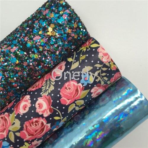 Onefly 21X29CM Mixed Colors Glitter Fabric, Iridescent Synthetic Leather, Flowers Leather Sheet For Bow DIY handbags shoes AQ052