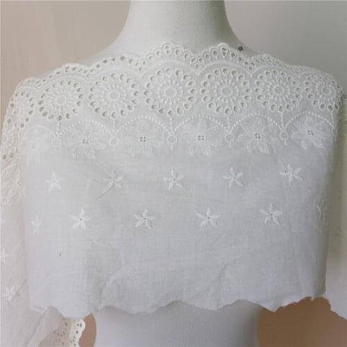3 Yards Length 23cm Wide Off-whiteEmbroidery Cotton Lace Fabrics Floral Print DIY Sewing Craft Home Party Decoration Eyelet Lace