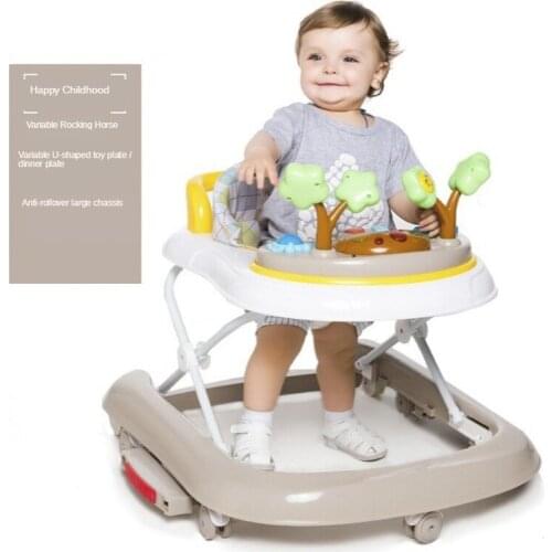 Baby Walker 6-24 Months Baby Anti-rollover Multi-function Children U-shaped Driving Folding with Music Without Battery