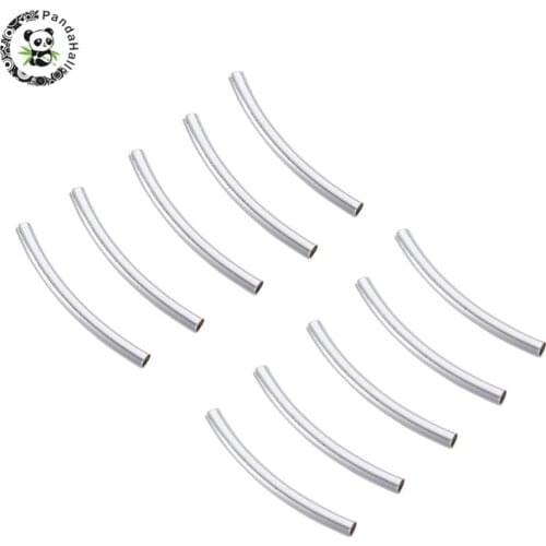 PANDAHALL 500PCS Curved Brass Tube Beads For Jewelry Making, Silver Color about 2mm wide, 25mm long, hole: 1mm Dropshipping
