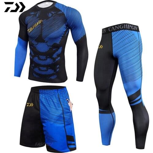 Daiwa Mens Fishing Suits Outdoor Sport Cycling Fishing Set Three-piece High-elastic Fitness Suit Mens Leisure Sports Suit