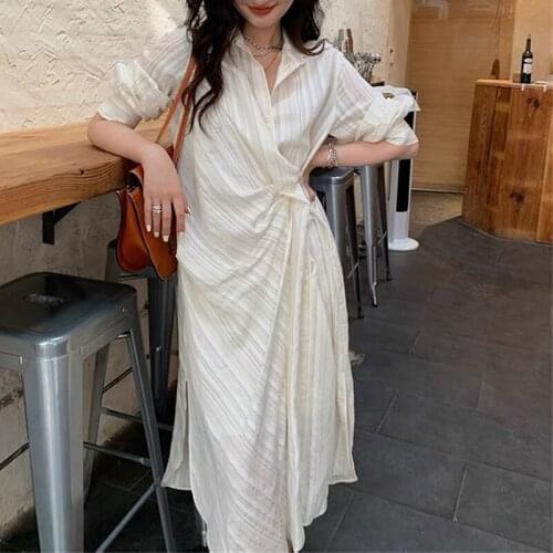 Limiguyue Autumn Korean Women Striped Midi Shirt Dress Button Up Long Sleeve Dresses Casual A Line Chiffon Vestidos K2586