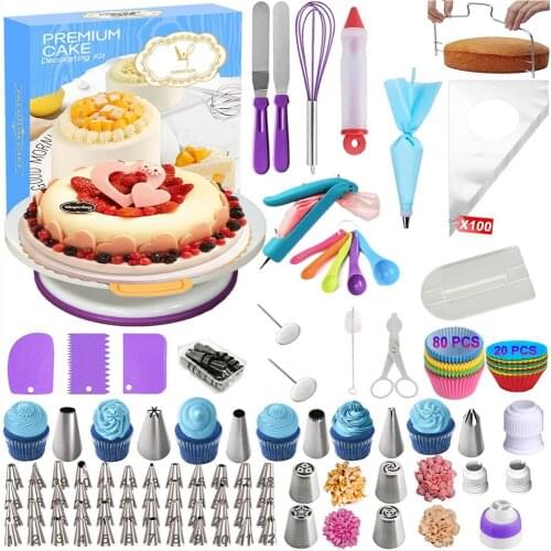 285 pcs Cake Turntable Set Multifunction Cake Decorating Kit Pastry Tube Fondant Tool Party Kitchen Dessert Baking Supplies