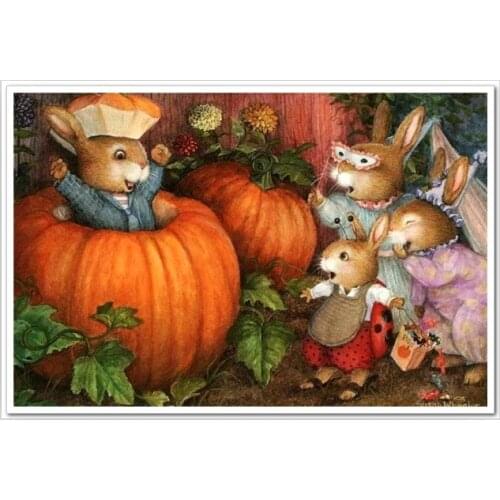 Cute Rabbit Animal pumpkin Handmade Needlework Embroidery DIY Cross Stitch Kits Crafts 14CT Unprinted Home decor wall Art