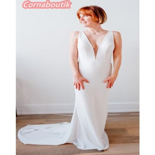 New Arrival Wedding Dress COR-005 Plunging V Neckline Crepe Bridal Gowns V Back Real Photos Vestido De Noiva Custom Made