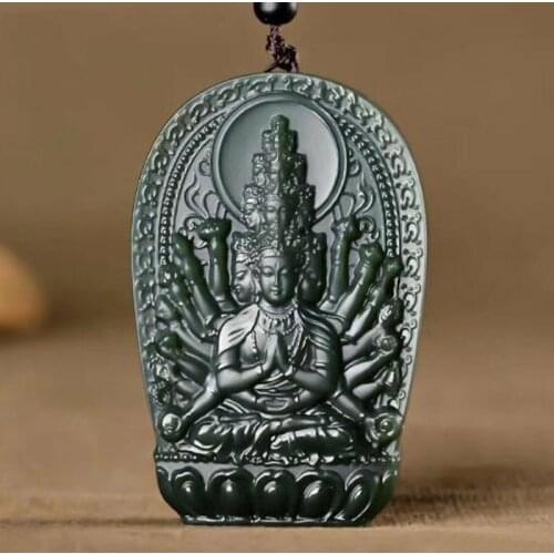 Hetian Jade Hand-carved Thousand-hand Goddess of Mercy Pendant Necklace For Mens Christmas Gift For Men