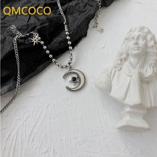 Hip-Hop Vintage Design 925 Silver Moon Star Pendant Clavicle Necklace For Women Man Birthday Party Jewelry Neck Accessories