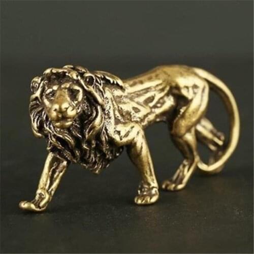 Casting Metal Lion Retro Ornaments Gifts 3D Figurine Mini Animal Collect Home Office Room Desktop Decoration Sculpture