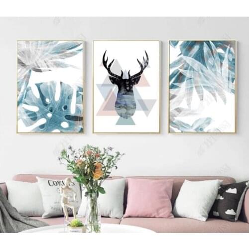 Modern Mream Forest Elk Green Plant Nordic Poster Wall Paintings For Living Room Wall Art Home Decor 3 Pieces Unframed