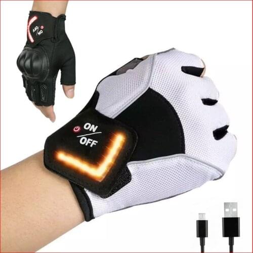 LED Turn Signal Half Finger Riding Outdoor Bike Gloves Motorcycle MTB Sport Gloves Intelligent Cycling Gloves Bicycle Non-slip