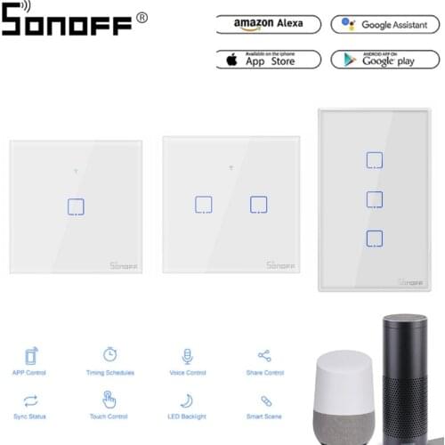 SONOFF WiFi Smart Light Switch Wall Remote Touch Control For Amazon Alexa Google Home T0 EU UK US 1 2 3 Gang