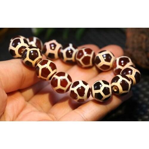 Magic Tibetan Old Agate Red Color Turtle Shell Round SH dZi Bead Amulet Bracelet Timestown UPD210106A