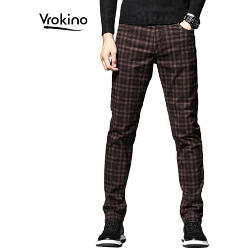 Мужские брюки в клетку VROKINO China At AliExpress