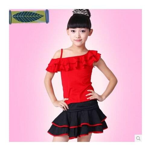 High quality Fall and winter childrens ballroom stage clothing girls Latin dance skirts Short sleeve dress perfoming costumes