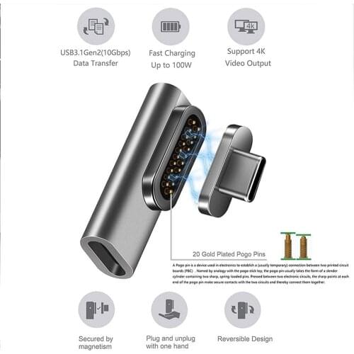 High Speed Magnetic 4K Type-C to Type-C Charge Adapter 100W Mini Portable Fast Charging Adapter for Macbook Pro Macbook Air