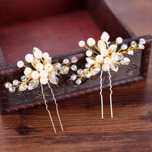 Handmade Gold Color Crystal Simulated Pearl Bridal Hairpins For Wedding Hair Accessories Women Hair Clips Headpiece Hair Jewelry