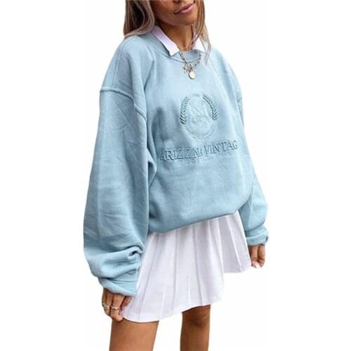 Women’s Fashion Letter Embroidery Loose Sweatshirt Casual Harajuku Long-Sleeved Pullover Autumn Hoodie