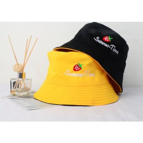 Summer Fall Women Bucket Hats Leaf Strawberry Letter Embroidered Outdoor Travel Sun Hats Solid Color Double Side Fisherman Cap