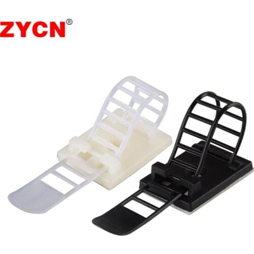 20/100PCS Adjustable Strap Holder Self Adhesive Plastic Network Wire Power Cord Car Cable Tie Clips Clamp S/M/L Black Organizer