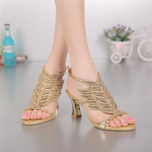 G-SPARROW 2018 Summer New Female Diamond Peep Toe Wedding Shoes Non-slip Sexy Korean Ladies Gold High Heel Sandals 8cm