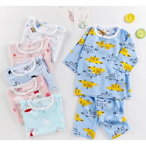 2020 Kids Sets Girls Boys Sleepwear Baby Infant Clothes Cartoon Print Pajama Sets Cotton Childrens Pyjamas Childrens Clothing