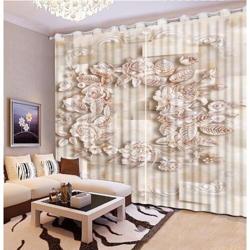 3D Curtain Fashion Customized Beige Marble Lattice Flowers Curtains For Living Room Curtain Blackout Bathroom Shower Curtain