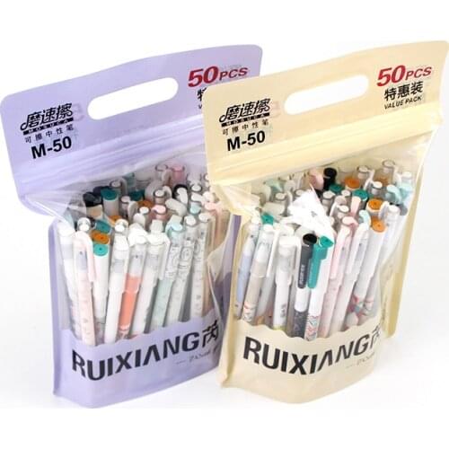 50pcs/bag Erasable Gel Pen Korean Kawaii Stationery 0.5mm Blue Gel Ink Pen for Student School Supples Wholesale Ruixiang M-50