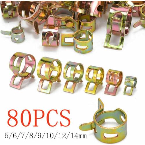 80Pcs 5/6/7/8/9/10/12/14mm Spring Clip Vacuum Fuel Line Hose Water Pipe Air Tube Clamps Fastener Kit
