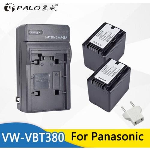2pc 3900mAh VW-VBT380 VBT380 Rechargeabe Battery + Charger for Panasonic HC-V110 HC-V130 HC-V160 HC-V180 HC-V201 HC-V250 HC-V260