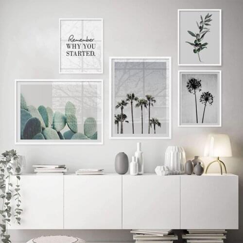 Black and White Dandelion Palm Tree Leaf Canvas Painting Wall Art Nordic Posters and Prints Wall Pictures for Living Room Decor