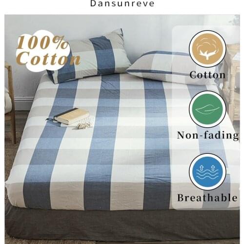 Dansunreve 1 Piece Fitted Sheet 100% Washed Cotton Queen King Bed Sheets For Bedroom Solid Geometric With Elastic Soft Hot Sale