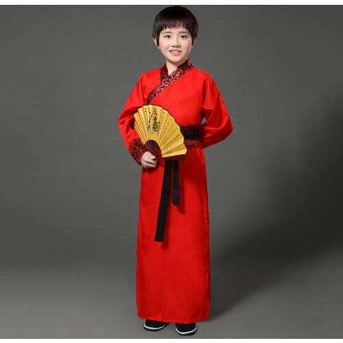 Children Vintage Tang Han Ancient Hanfu Men Boys Chinese Traditional Clothing Fuzzy Child Dresses Cosplay Costume Outfits