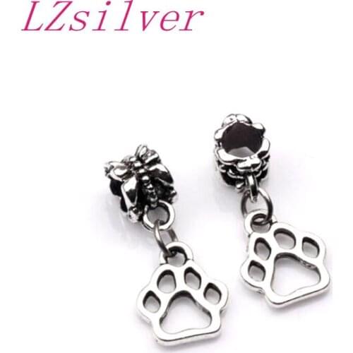 Hot Sell ! 20 pcs Zinc Alloy Hollow Paw Print Dangle Bead Fit Charm Bracelet 11 x 26 mm (za255)