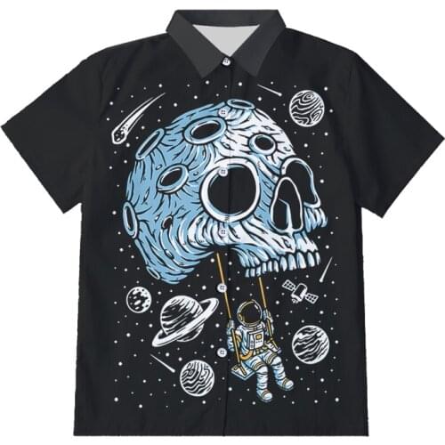 IFPD EU Size Button Shirts 3D Printed Astronaut Skull Short Sleeves Shirts Space Planet Funny Streetwear Plus Size Clothing