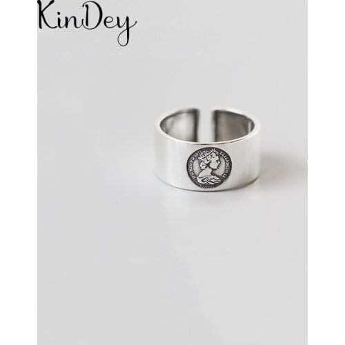 Kindey New Trendy Silver Color Queen Rings For Women Men Boho Vintage Jewelry Adjustable Size Finger Rings