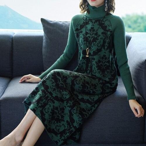 KMETRAM Sweater Maxi Dress for Women Clothes 2020 Autumn Winter Vintage Knitted Turtleneck Dress Women Dresses Vestidos MY3197