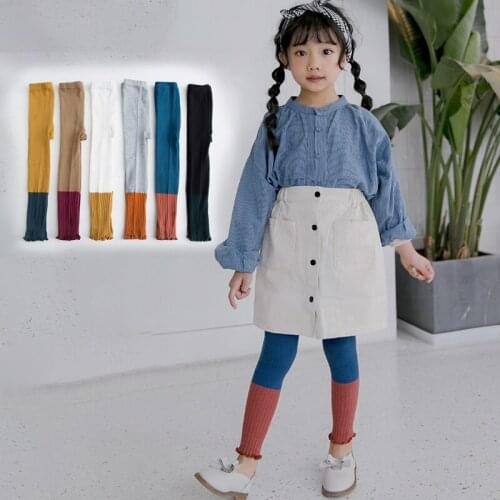 Seven&mami Girls Tights olor-splice Children Pantyhose Ribbed Stocking Cotton Knitted toddler girl tights medias pantys ninas